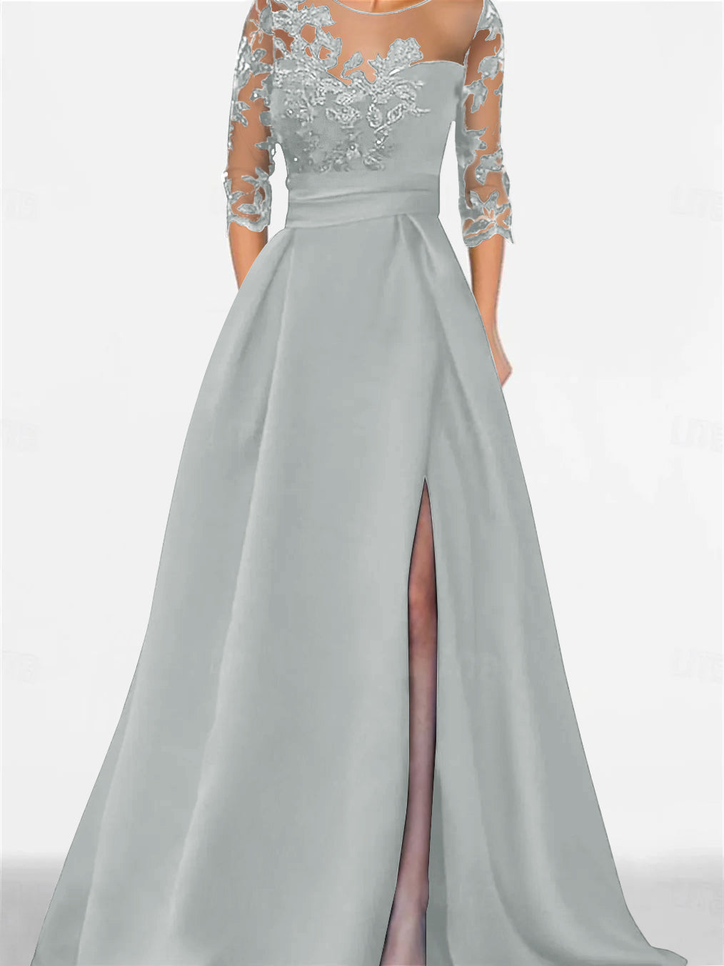 Sweetheart A-Line Princess Floor-Length Mother of the Bride Dress with 3/4 Lace Sleeves and Side Split-BMbridal.UK