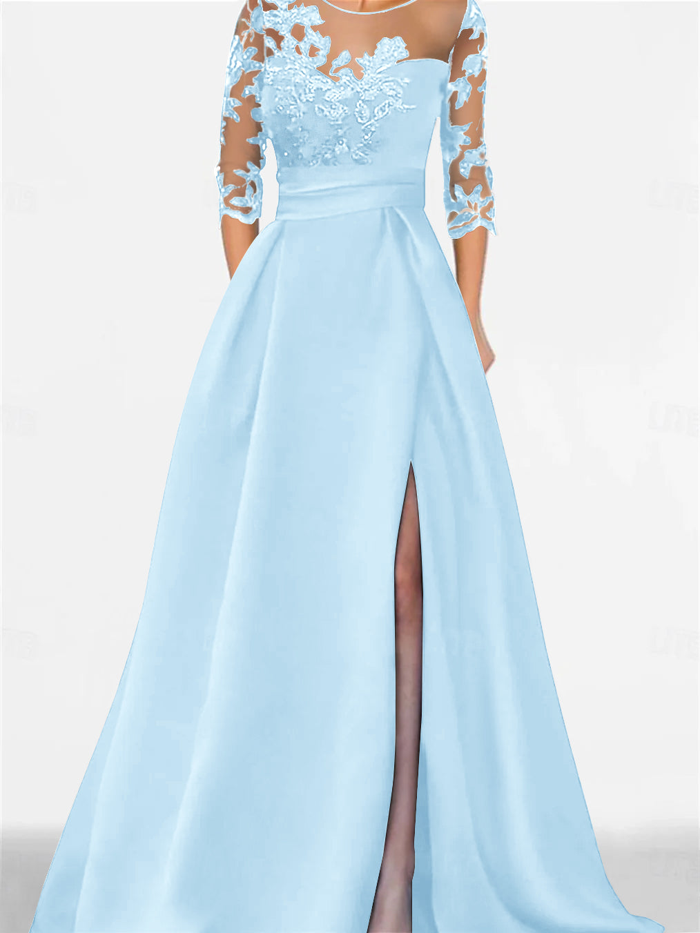 Sweetheart A-Line Princess Floor-Length Mother of the Bride Dress with 3/4 Lace Sleeves and Side Split-BMbridal.UK