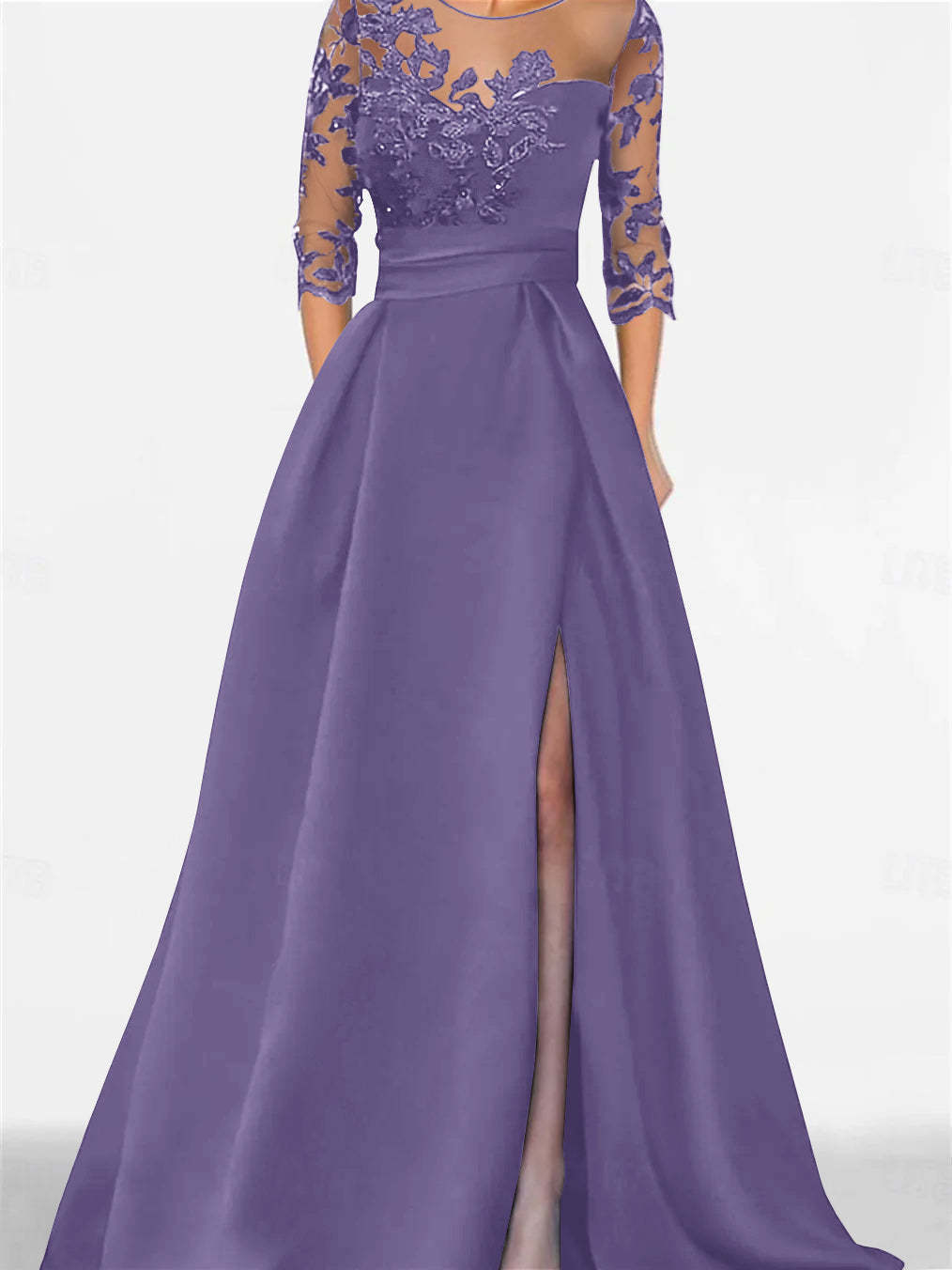 Sweetheart A-Line Princess Floor-Length Mother of the Bride Dress with 3/4 Lace Sleeves and Side Split-BMbridal.UK