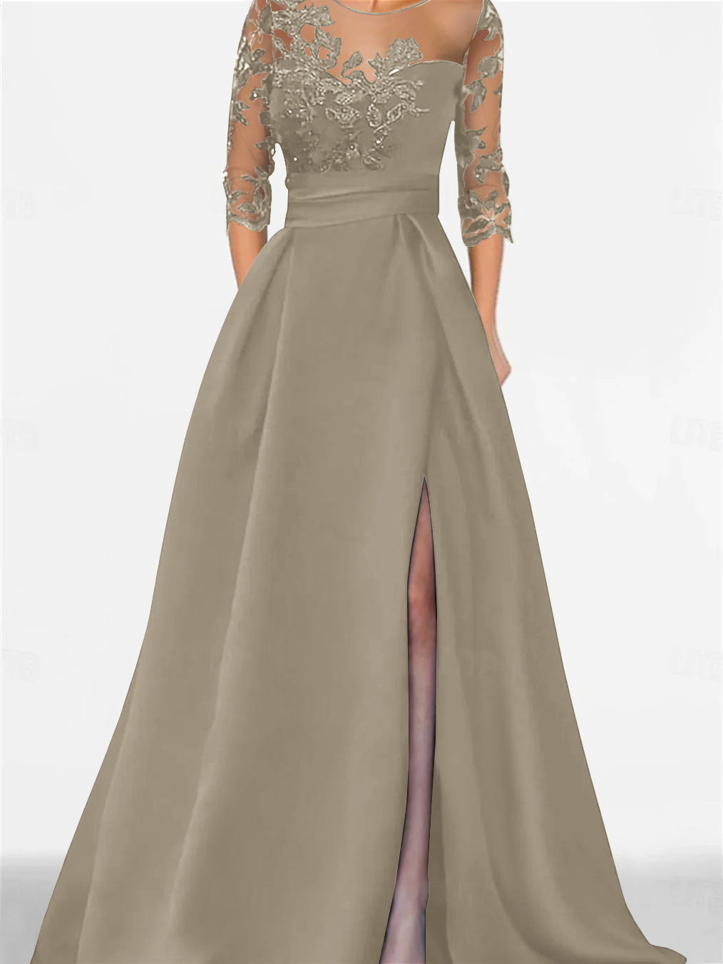 Sweetheart A-Line Princess Floor-Length Mother of the Bride Dress with 3/4 Lace Sleeves and Side Split-BMbridal.UK