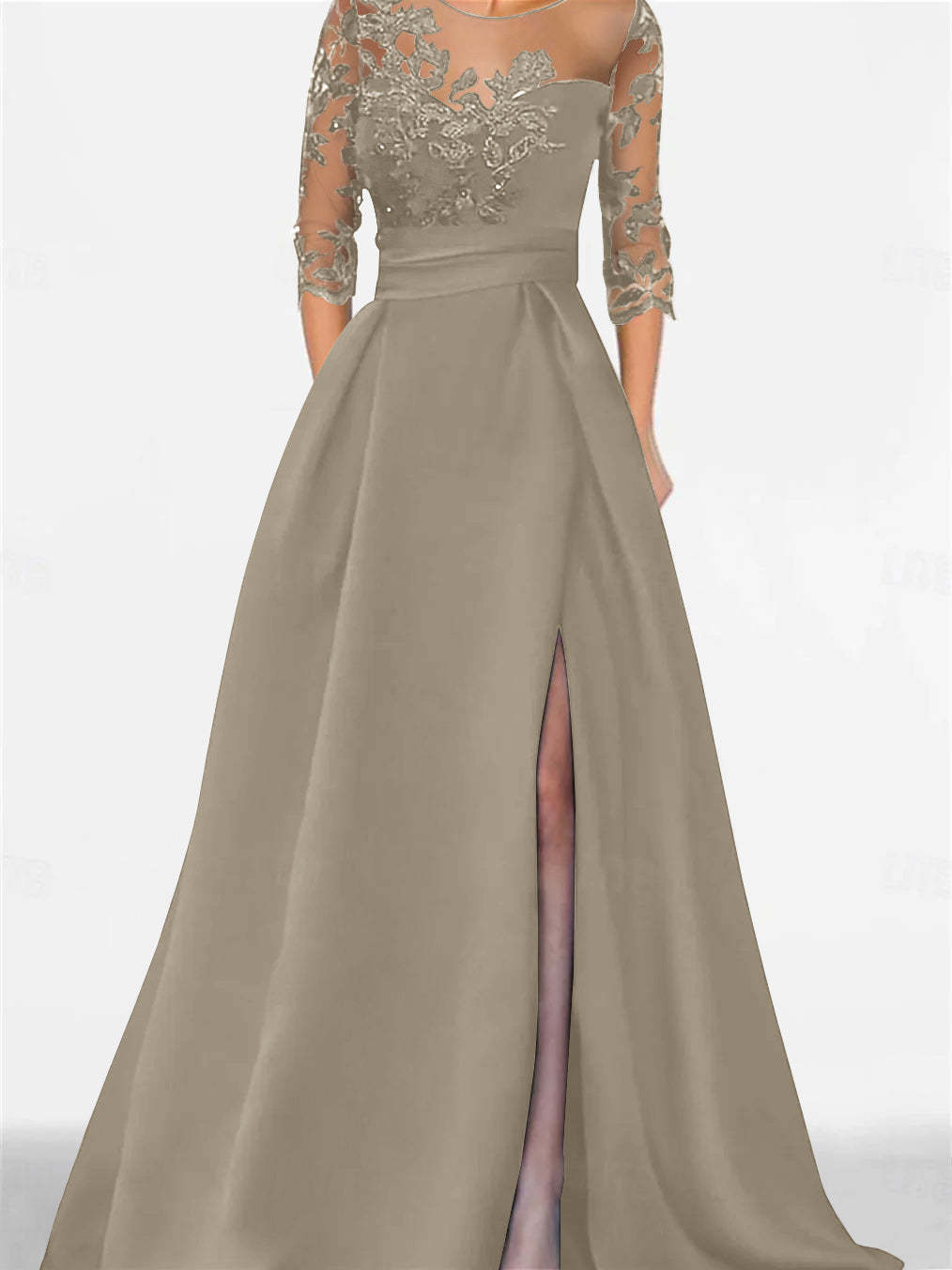 Sweetheart A-Line Princess Floor-Length Mother of the Bride Dress with 3/4 Lace Sleeves and Side Split-BMbridal.UK