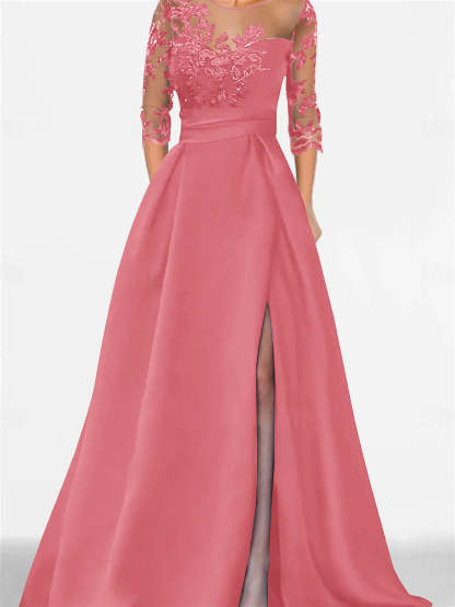 Sweetheart A-Line Princess Floor-Length Mother of the Bride Dress with 3/4 Lace Sleeves and Side Split-BMbridal.UK
