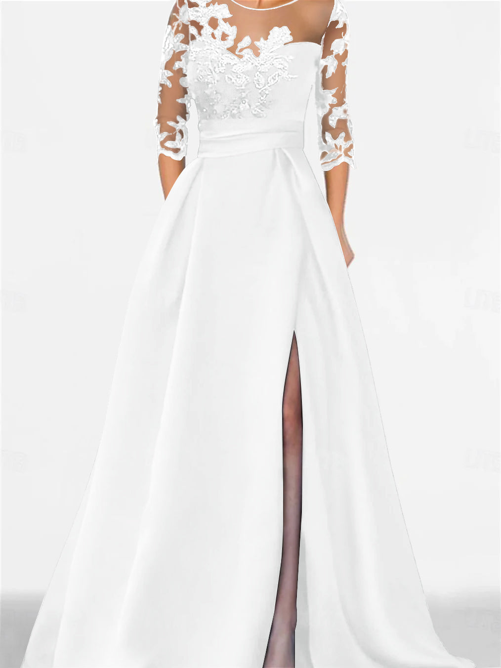 Sweetheart A-Line Princess Floor-Length Mother of the Bride Dress with 3/4 Lace Sleeves and Side Split-BMbridal.UK