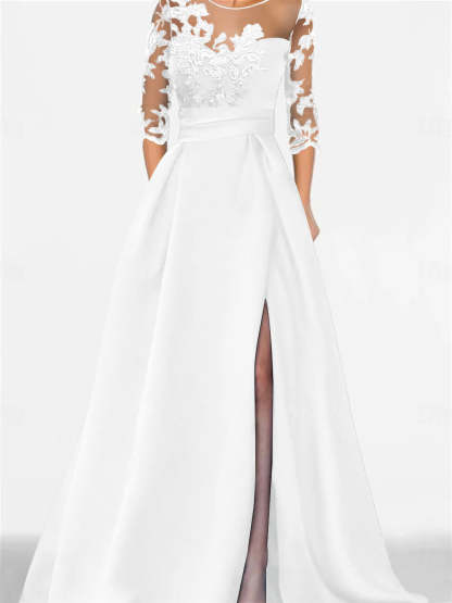 Sweetheart A-Line Princess Floor-Length Mother of the Bride Dress with 3/4 Lace Sleeves and Side Split-BMbridal.UK