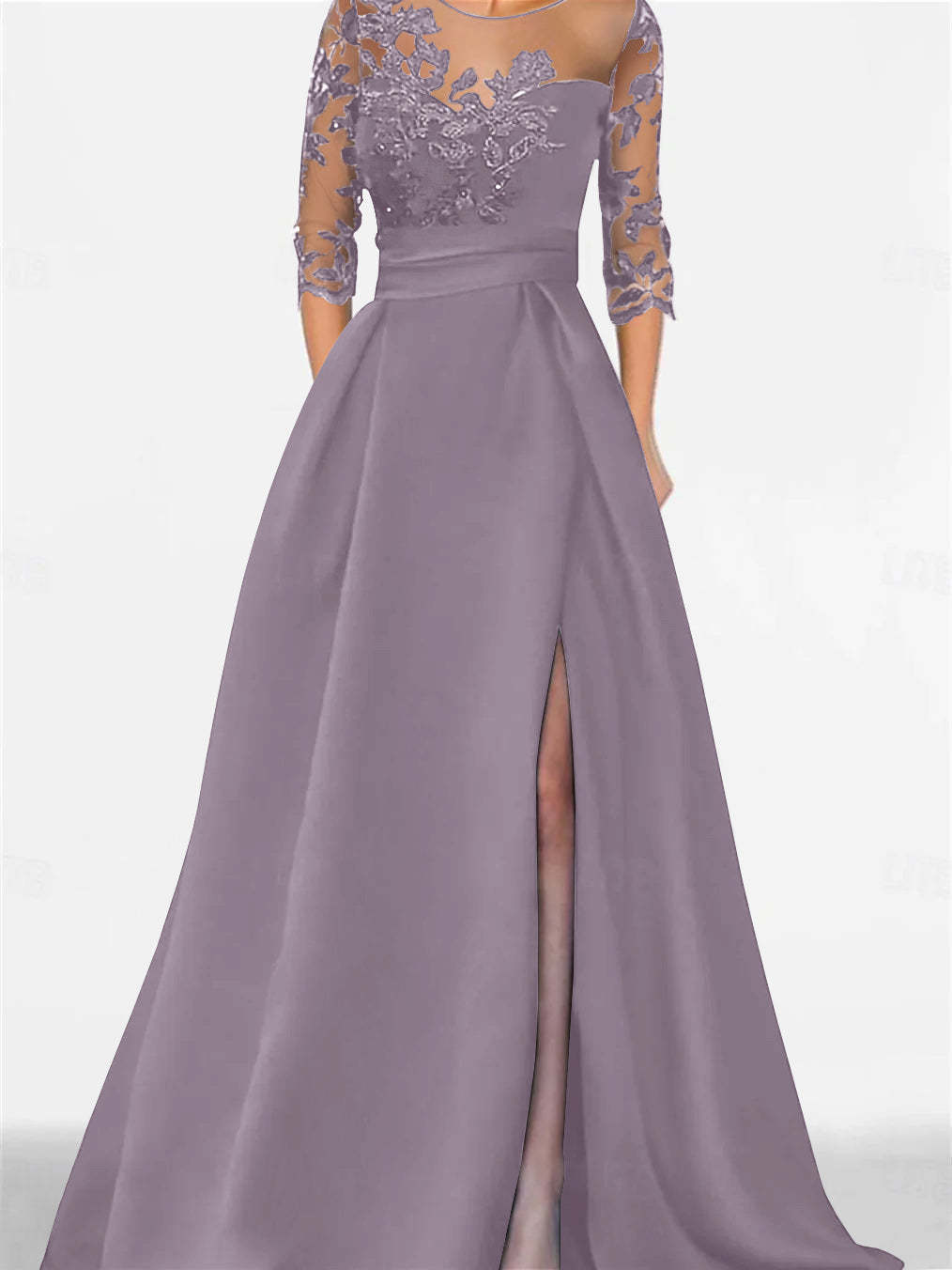 Sweetheart A-Line Princess Floor-Length Mother of the Bride Dress with 3/4 Lace Sleeves and Side Split-BMbridal.UK
