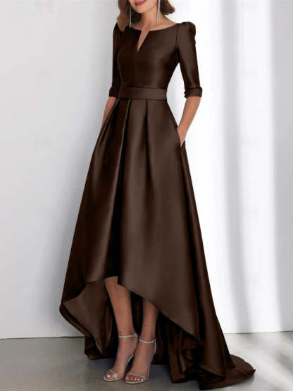 Asymmetrical A-Line Princess Mother of the Bride Dresses with Half Sleeves and Pockets