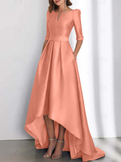 Asymmetrical A-Line Princess Mother of the Bride Dresses with Half Sleeves and Pockets