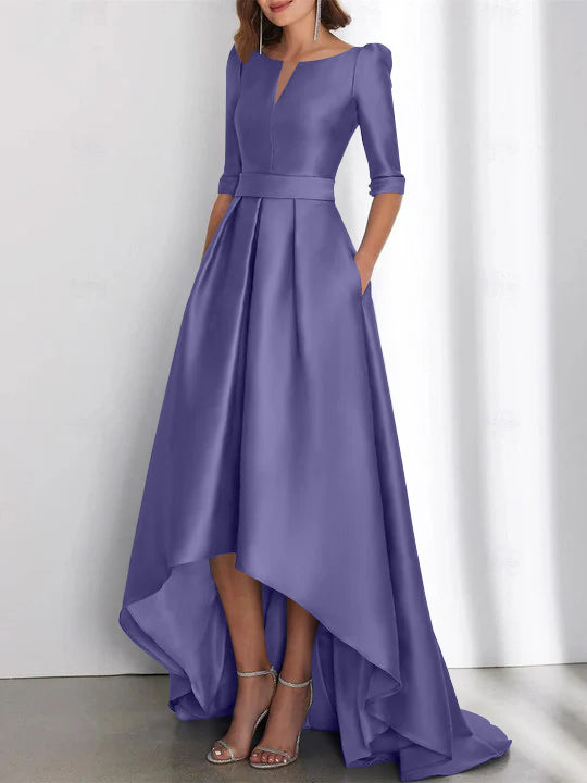 Asymmetrical A-Line Princess Mother of the Bride Dresses with Half Sleeves and Pockets