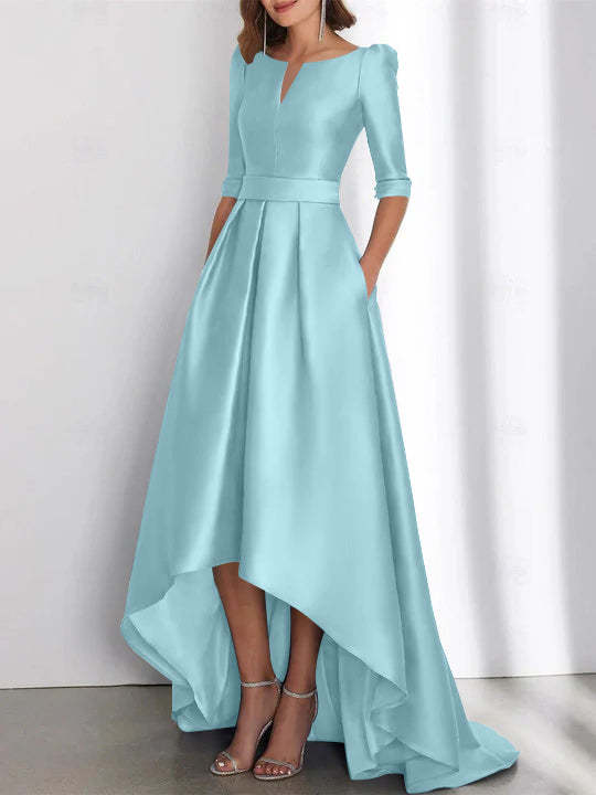 Asymmetrical A-Line Princess Mother of the Bride Dresses with Half Sleeves and Pockets