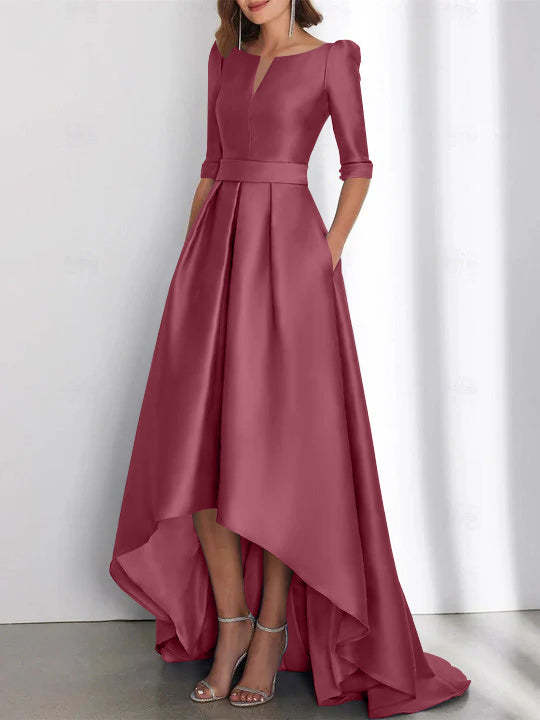 Asymmetrical A-Line Princess Mother of the Bride Dresses with Half Sleeves and Pockets