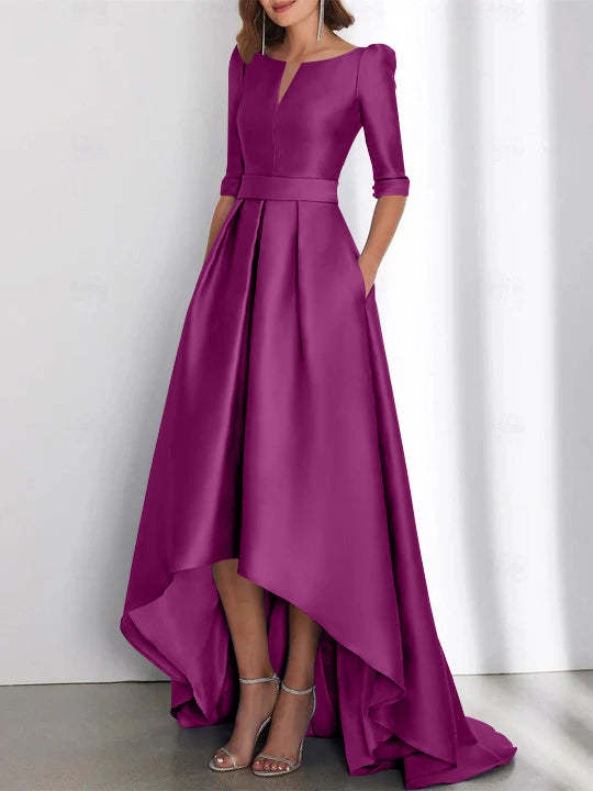 Asymmetrical A-Line Princess Mother of the Bride Dresses with Half Sleeves and Pockets