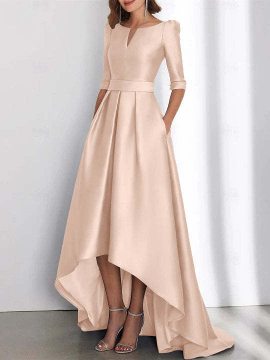 Asymmetrical A-Line Princess Mother of the Bride Dresses with Half Sleeves and Pockets