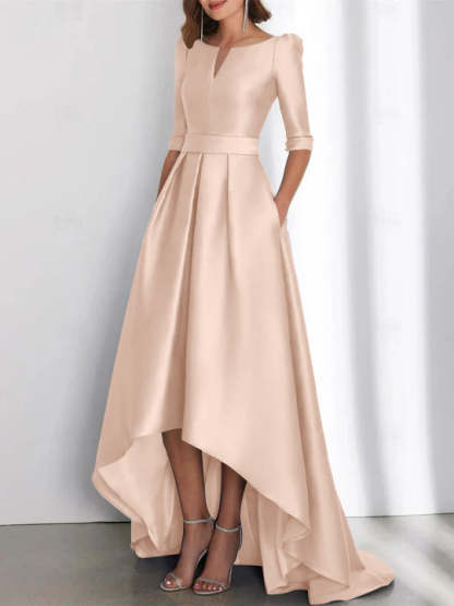 Asymmetrical A-Line Princess Mother of the Bride Dresses with Half Sleeves and Pockets