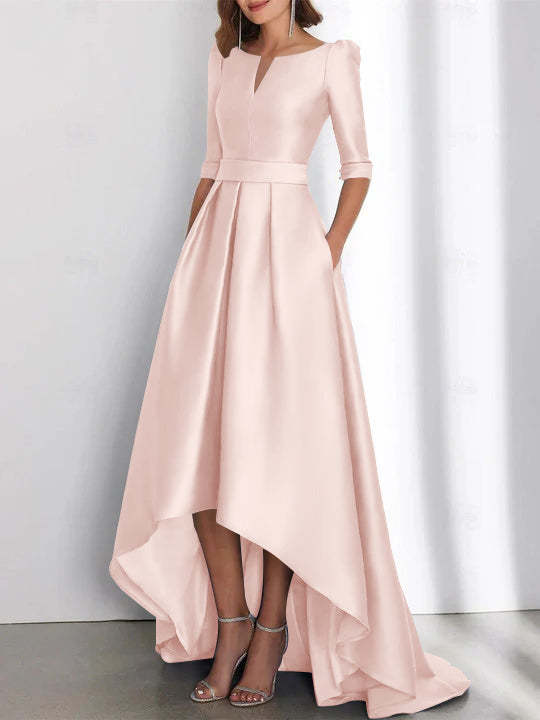 Asymmetrical A-Line Princess Mother of the Bride Dresses with Half Sleeves and Pockets