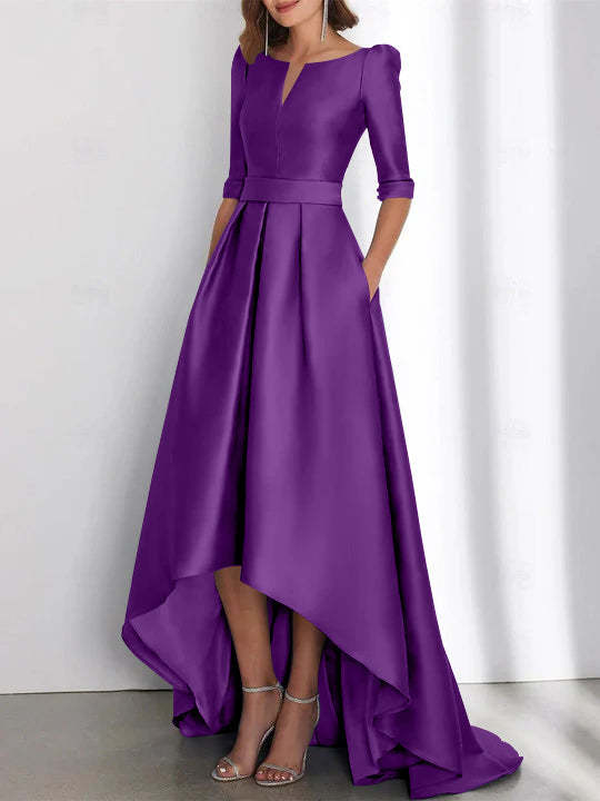 Asymmetrical A-Line Princess Mother of the Bride Dresses with Half Sleeves and Pockets