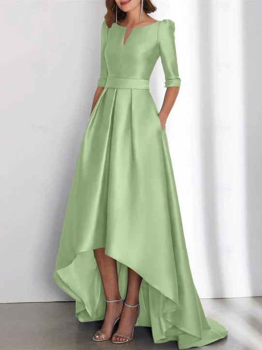 Asymmetrical A-Line Princess Mother of the Bride Dresses with Half Sleeves and Pockets