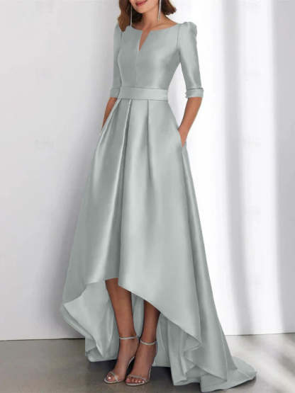 Asymmetrical A-Line Princess Mother of the Bride Dresses with Half Sleeves and Pockets