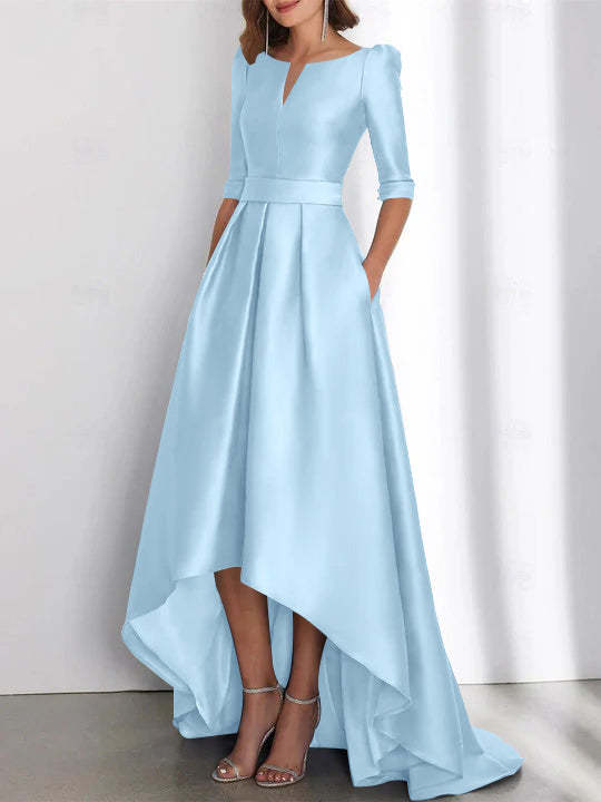 Asymmetrical A-Line Princess Mother of the Bride Dresses with Half Sleeves and Pockets