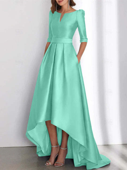 Asymmetrical A-Line Princess Mother of the Bride Dresses with Half Sleeves and Pockets