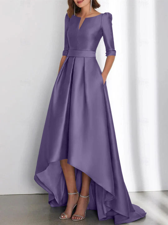 Asymmetrical A-Line Princess Mother of the Bride Dresses with Half Sleeves and Pockets