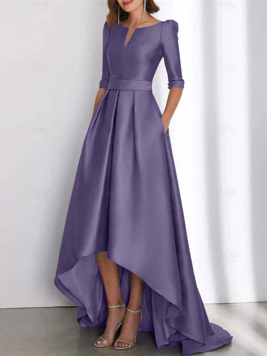 Asymmetrical A-Line Princess Mother of the Bride Dresses with Half Sleeves and Pockets