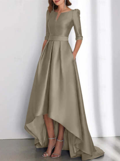 Asymmetrical A-Line Princess Mother of the Bride Dresses with Half Sleeves and Pockets