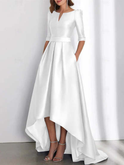 Asymmetrical A-Line Princess Mother of the Bride Dresses with Half Sleeves and Pockets