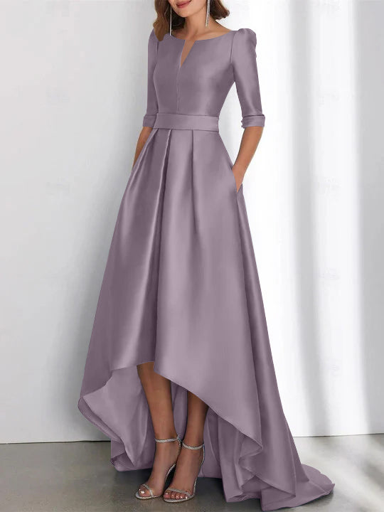 Asymmetrical A-Line Princess Mother of the Bride Dresses with Half Sleeves and Pockets