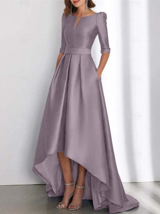Asymmetrical A-Line Princess Mother of the Bride Dresses with Half Sleeves and Pockets