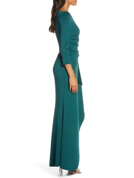 Scoop Neck 3/4 Sleeve Sheath Mother of the Bride Dress with Ruffles