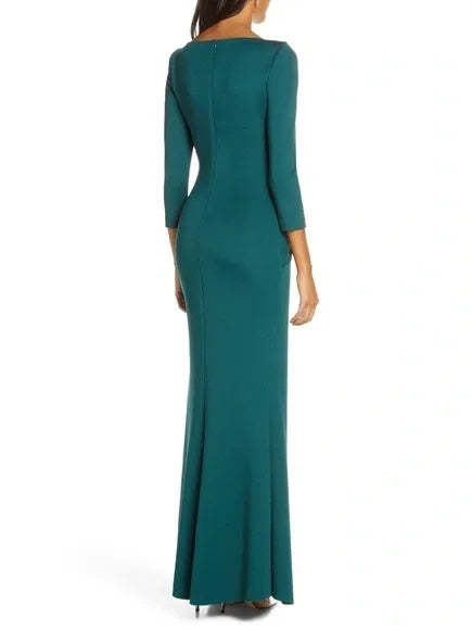 Scoop Neck 3/4 Sleeve Sheath Mother of the Bride Dress with Ruffles