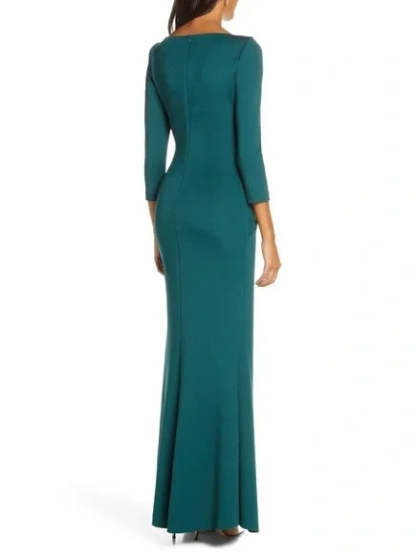 Scoop Neck 3/4 Sleeve Sheath Mother of the Bride Dress with Ruffles