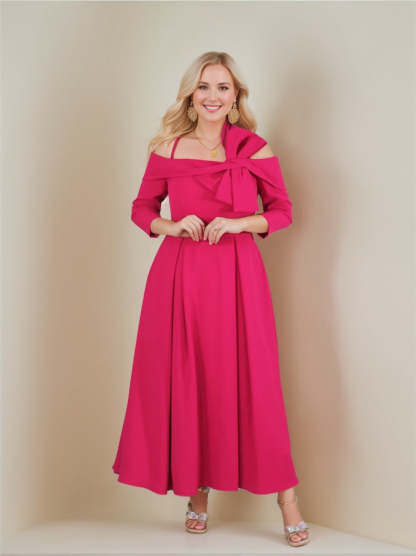 Off-the-Shoulder A-Line/Princess Ankle-Length Mother of the Bride Dress with Bow(s) and 3/4 Sleeves