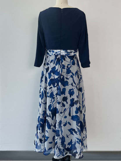 Princess A-Line V-Neck Floral Mother of the Bride Dress with 3/4 Sleeves and Ankle Length