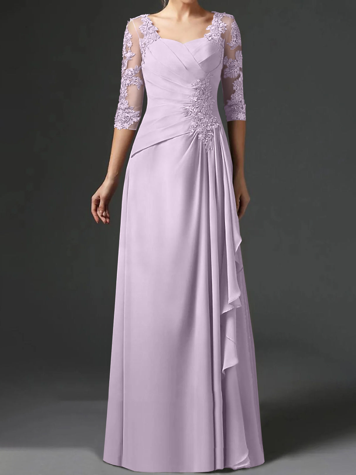 Floor-Length A-Line Princess Gown with Square Neck and Half Sleeves-BMbridal