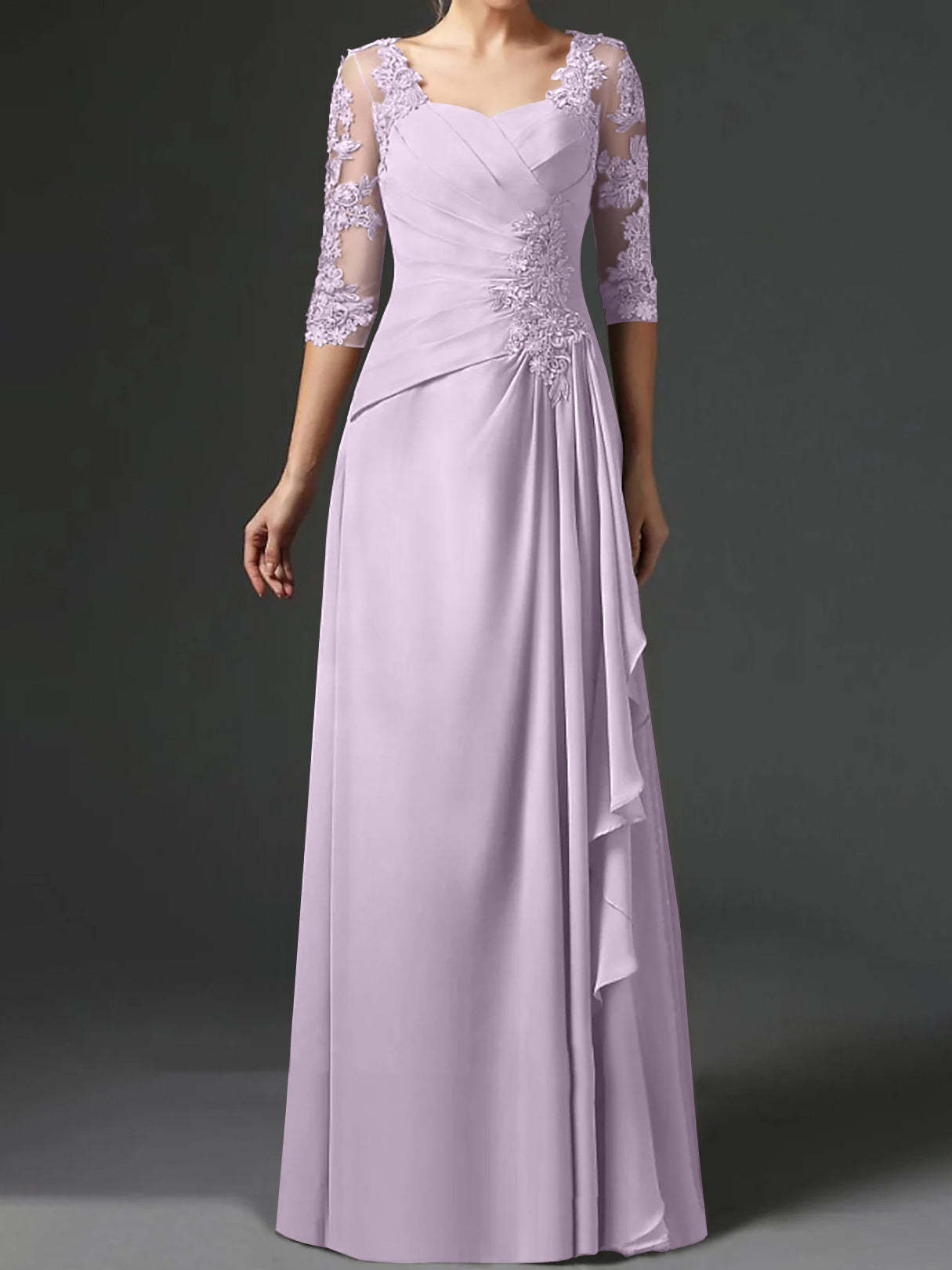 Floor-Length A-Line Princess Gown with Square Neck and Half Sleeves-BMbridal