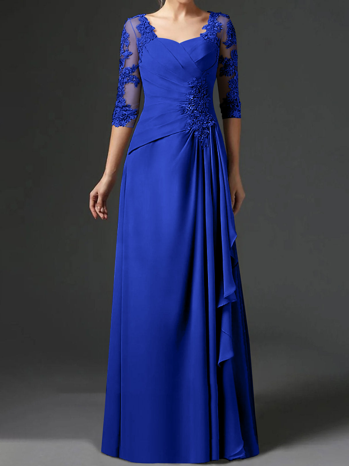 Floor-Length A-Line Princess Gown with Square Neck and Half Sleeves