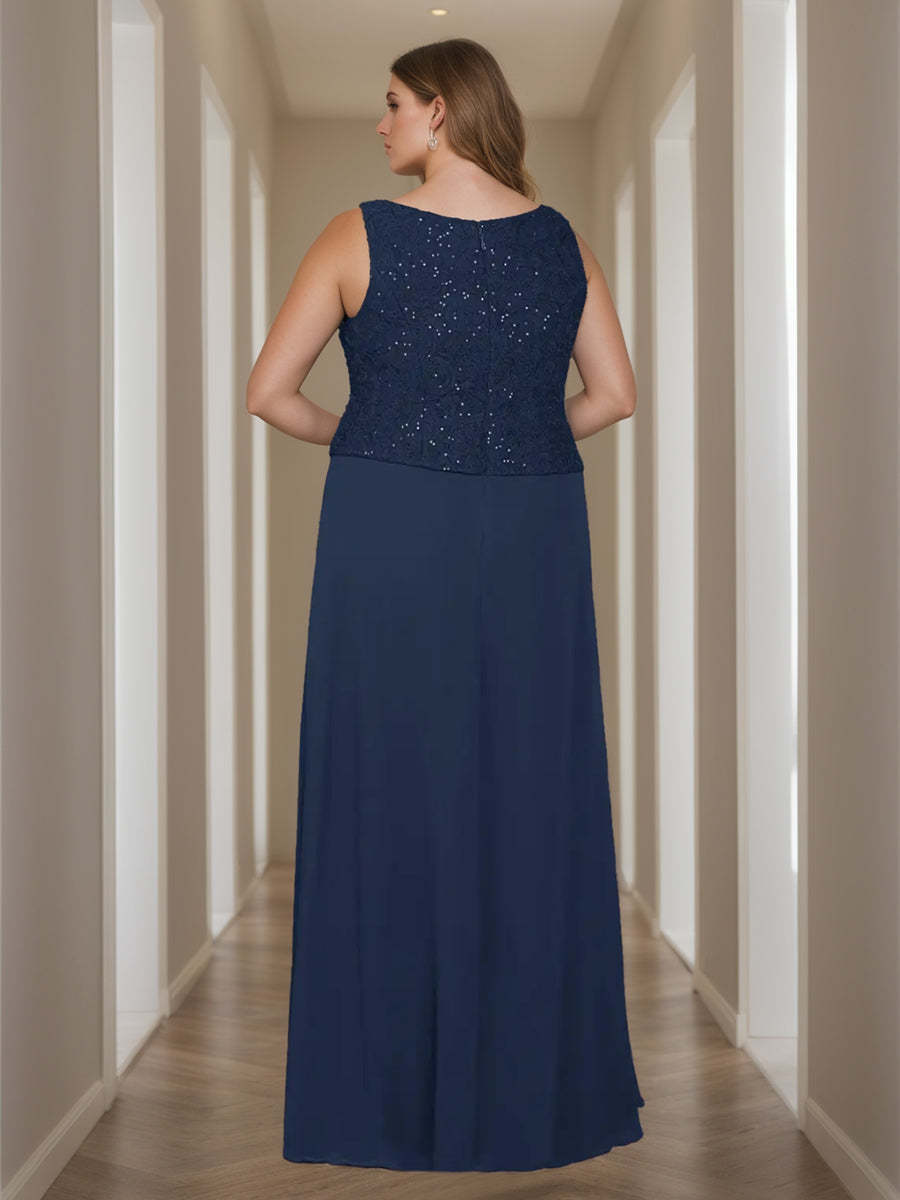 2-Piece Square Neck 3/4 Sleeve Floor-Length Mother of the Bride Dress Set with Jacket Lace & Sequins