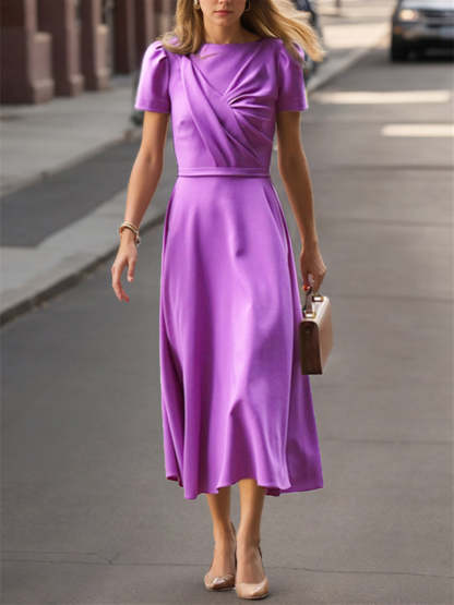 Princess A-Line Tea-Length Dress with Ruffles and Short Sleeves for the Mother of the Bride