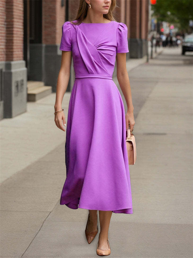 Princess A-Line Tea-Length Dress with Ruffles and Short Sleeves for the Mother of the Bride