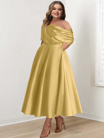 Plus Size One-Shoulder A-Line Princess Gown with Ruffles for Mothers of the Bride