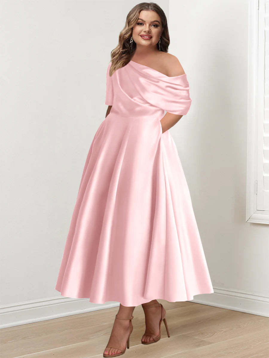 Plus Size One-Shoulder A-Line Princess Gown with Ruffles for Mothers of the Bride