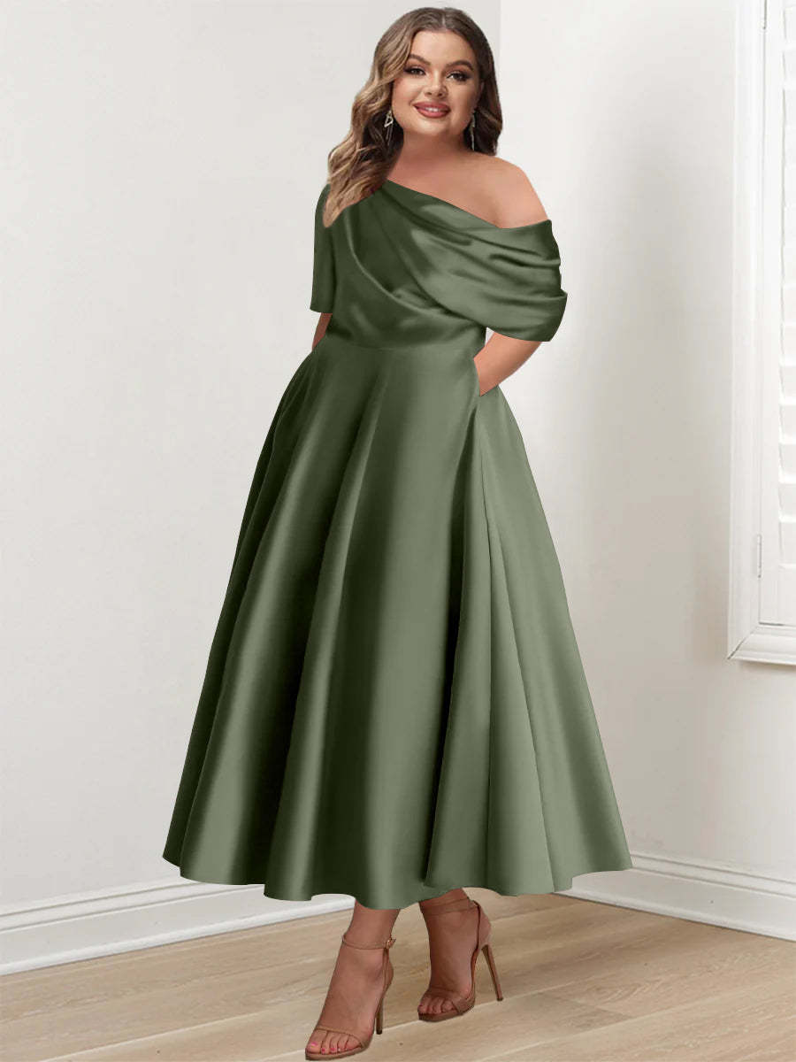 Plus Size One-Shoulder A-Line Princess Gown with Ruffles for Mothers of the Bride