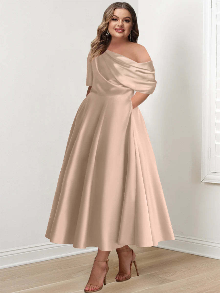 Plus Size One-Shoulder A-Line Princess Gown with Ruffles for Mothers of the Bride