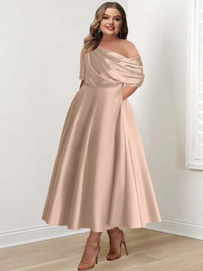 Plus Size One-Shoulder A-Line Princess Gown with Ruffles for Mothers of the Bride
