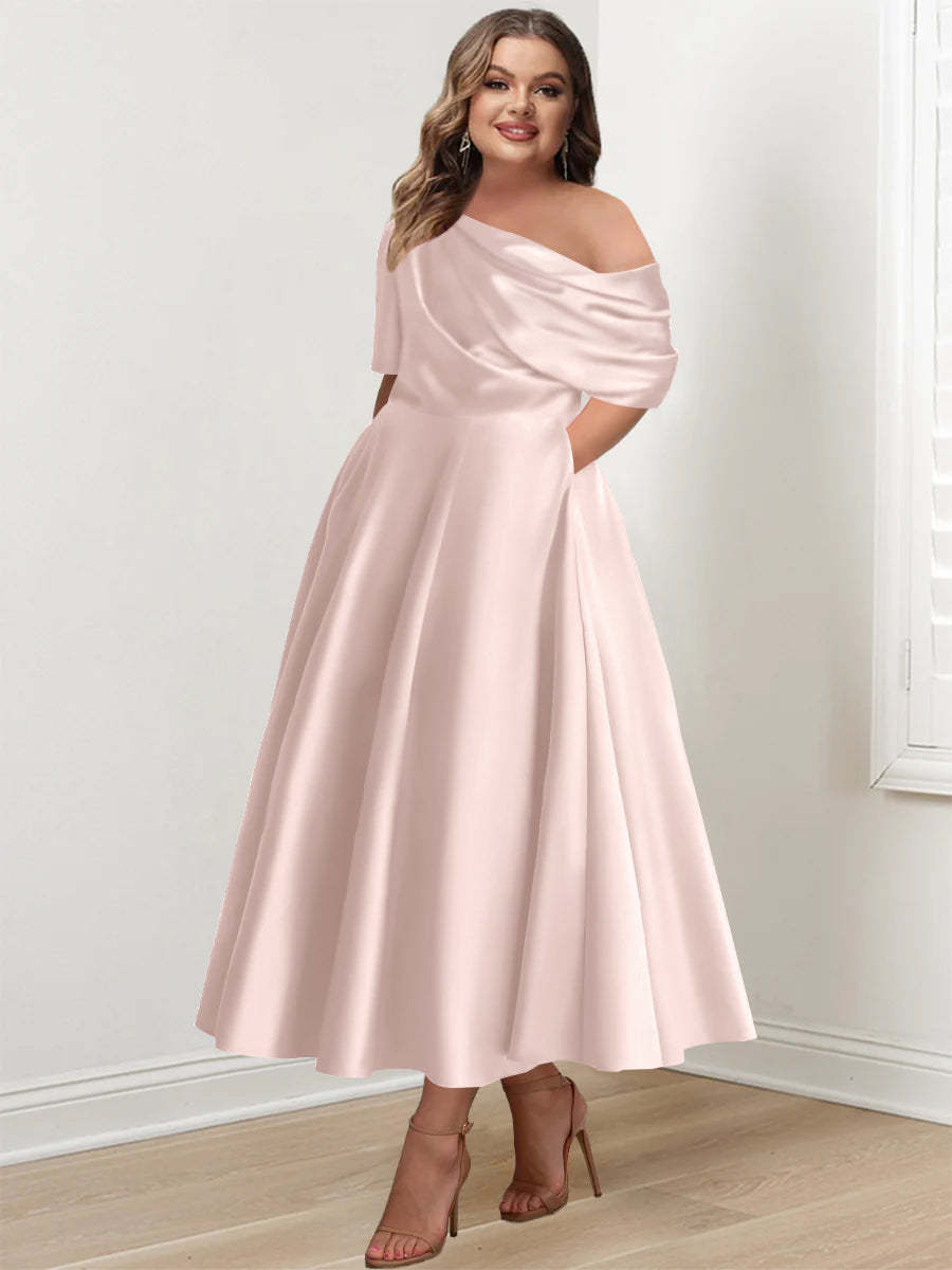 Plus Size One-Shoulder A-Line Princess Gown with Ruffles for Mothers of the Bride