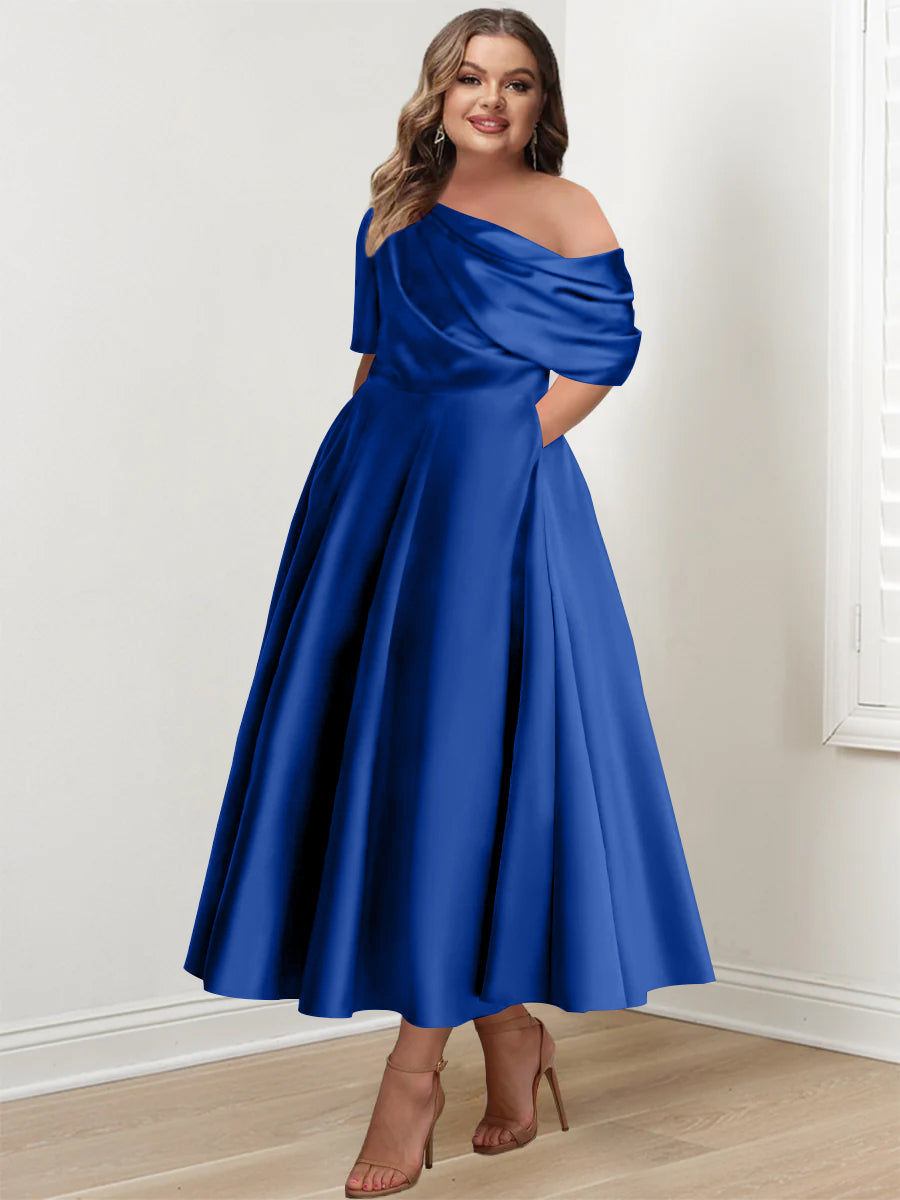 Plus Size One-Shoulder A-Line Princess Gown with Ruffles for Mothers of the Bride