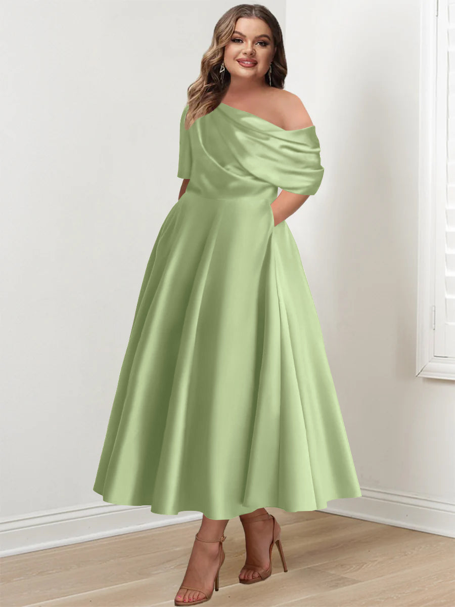 Plus Size One-Shoulder A-Line Princess Gown with Ruffles for Mothers of the Bride