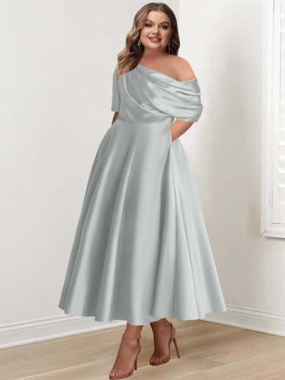 Plus Size One-Shoulder A-Line Princess Gown with Ruffles for Mothers of the Bride
