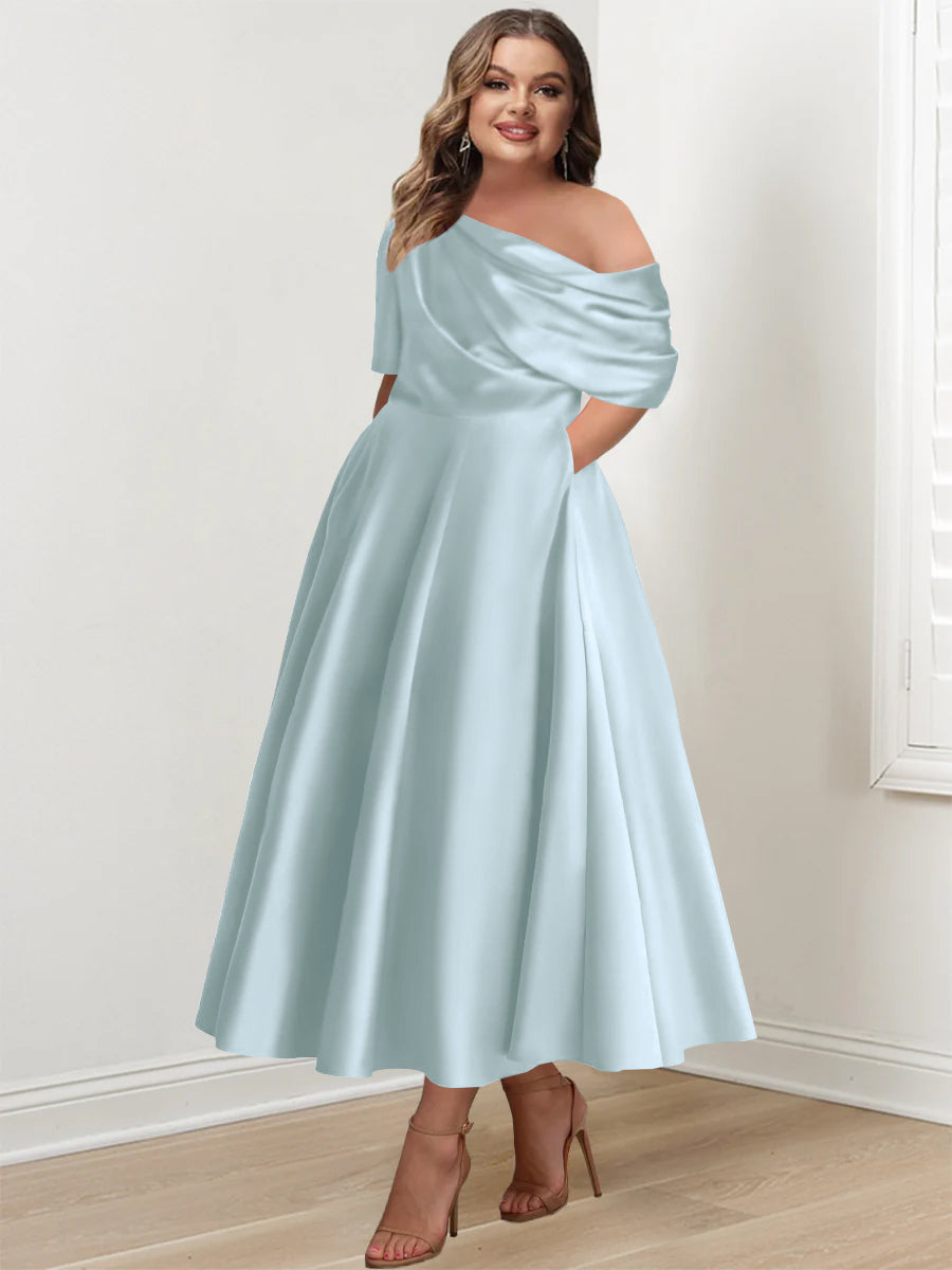 Plus Size One-Shoulder A-Line Princess Gown with Ruffles for Mothers of the Bride